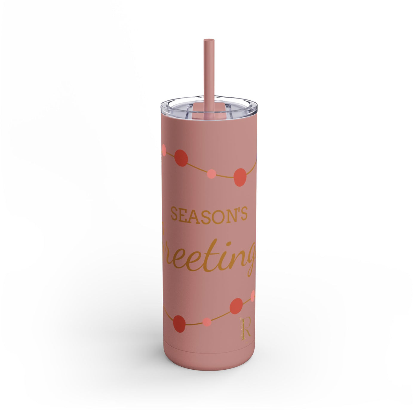 Personalized Season's Greetings Tumbler - 20oz Skinny Matte Drinkware - Roses