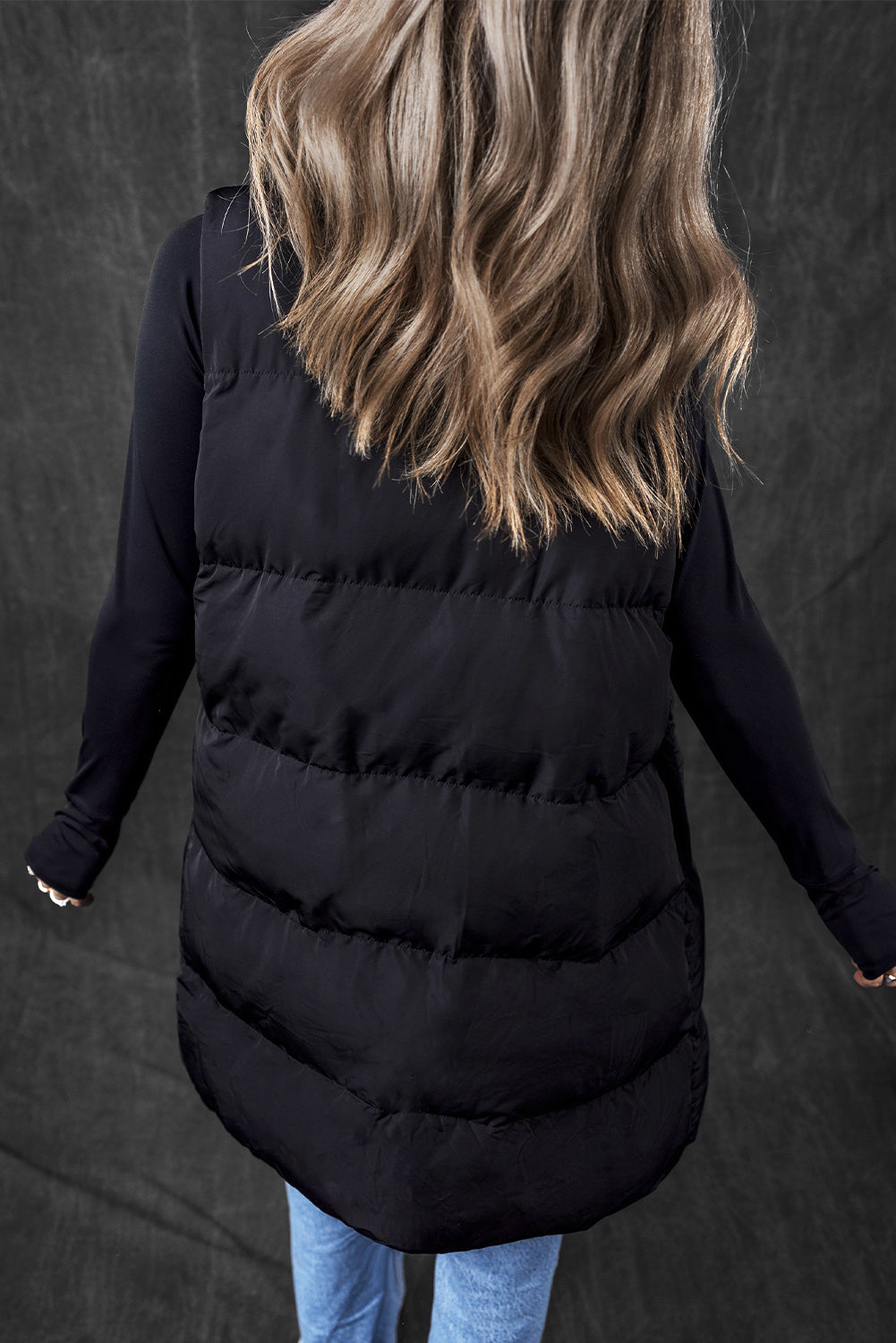 Gilet matelassé noir coupe-vent long