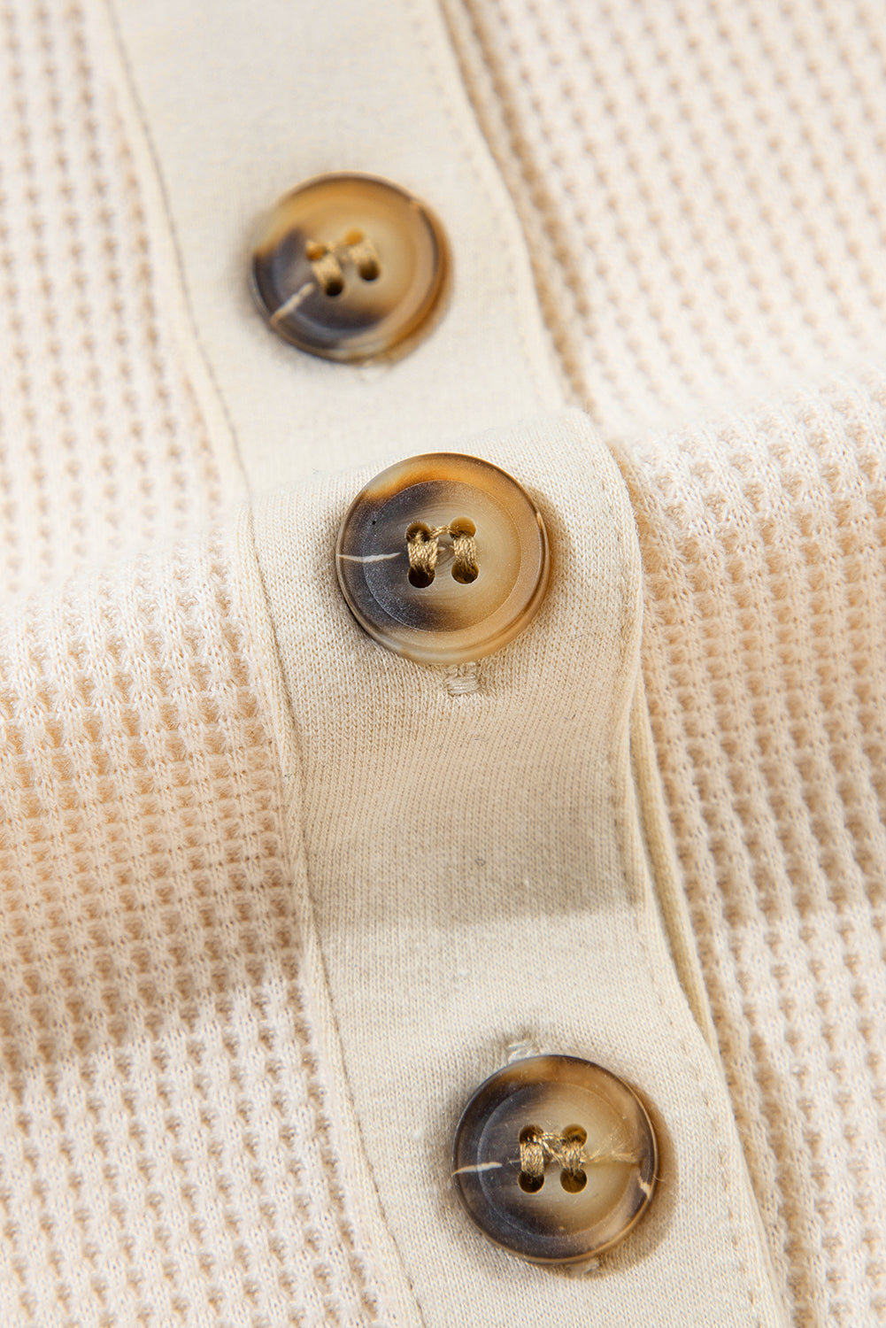 Jet Stream Waffle Long Sleeve Collar Half Button Loose Top - Roses