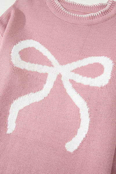 White Sweet Bow Long Sleeve Knit Sweater