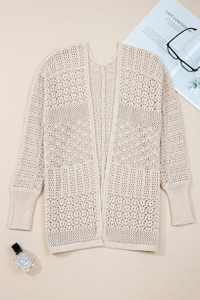 Redwood Burl Mix Pattern Hollow Knit Open Front Cardigan - Roses