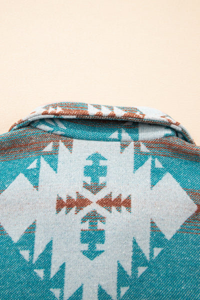 Green Quarter Zip Elastic Cuffs Aztec Sweatshirt