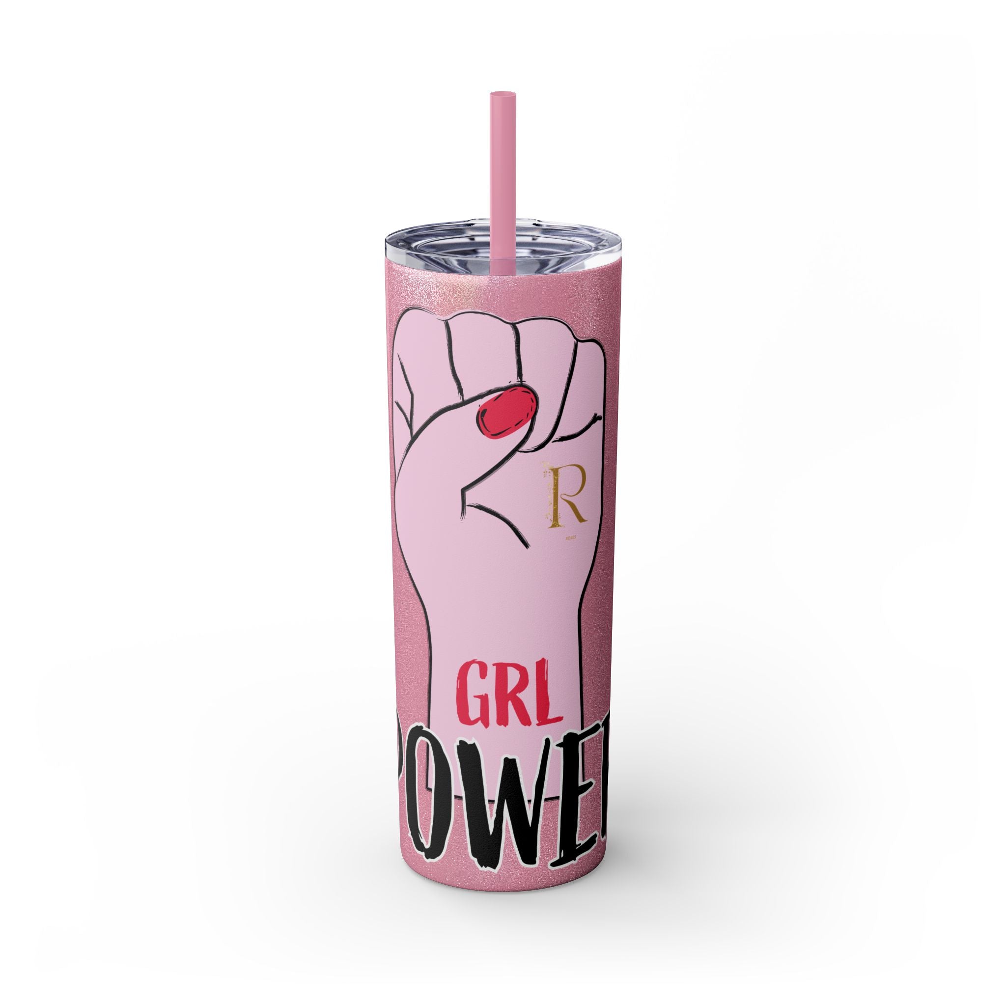 Empowered Girl Power Skinny Tumbler with Straw, 20oz - Roses