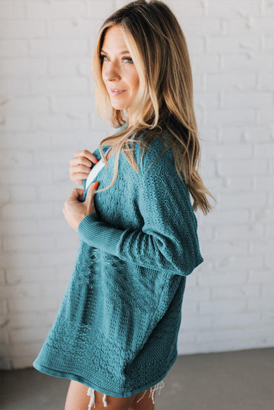 Redwood Burl Mix Pattern Hollow Knit Open Front Cardigan - Roses