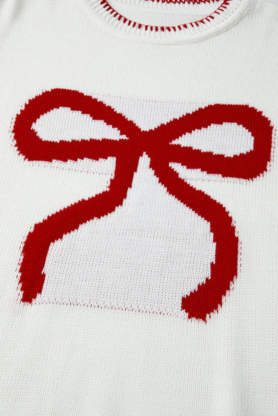 White Sweet Bow Long Sleeve Knit Sweater