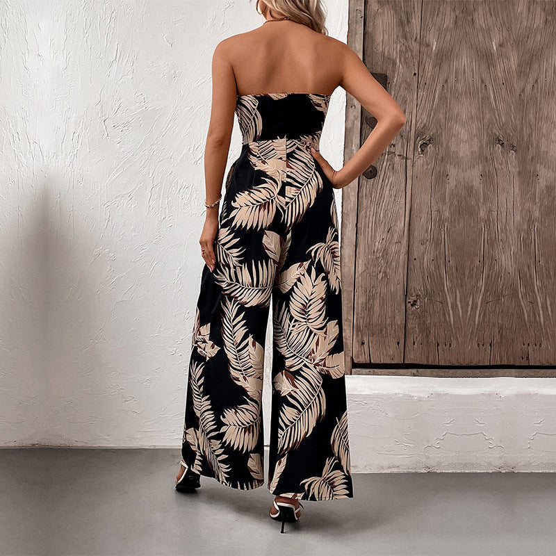 Summer Women Clothing Printing Tube Top Jumpsuit - Roses