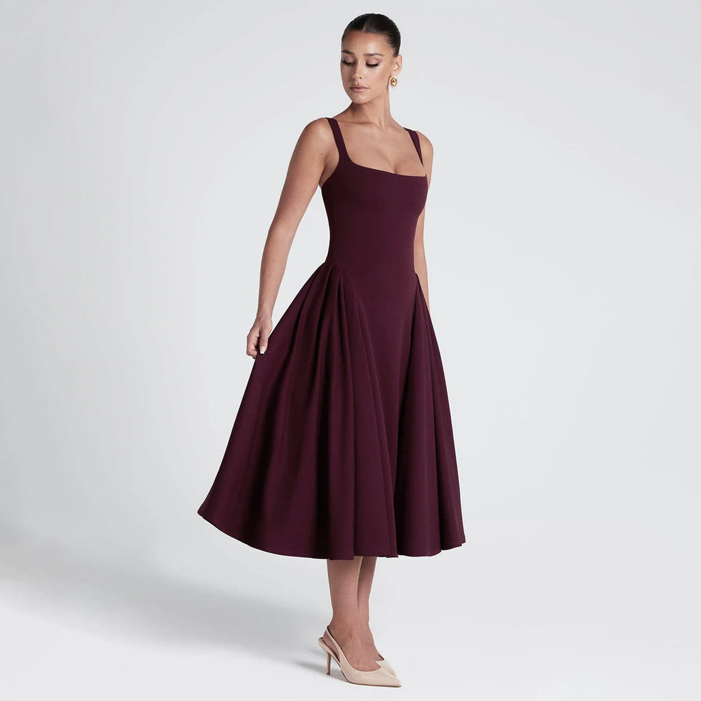 Women Spring Clothing French Square Collar Dress Retro Slim Fit Oversized Sling Dress - Roses