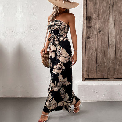 Summer Women Clothing Printing Tube Top Jumpsuit - Roses