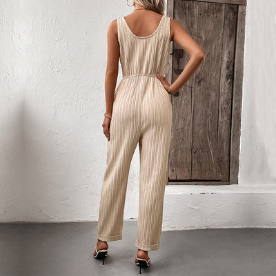 Summer Women Clothing Solid Color Suspender Jumpsuit - Roses