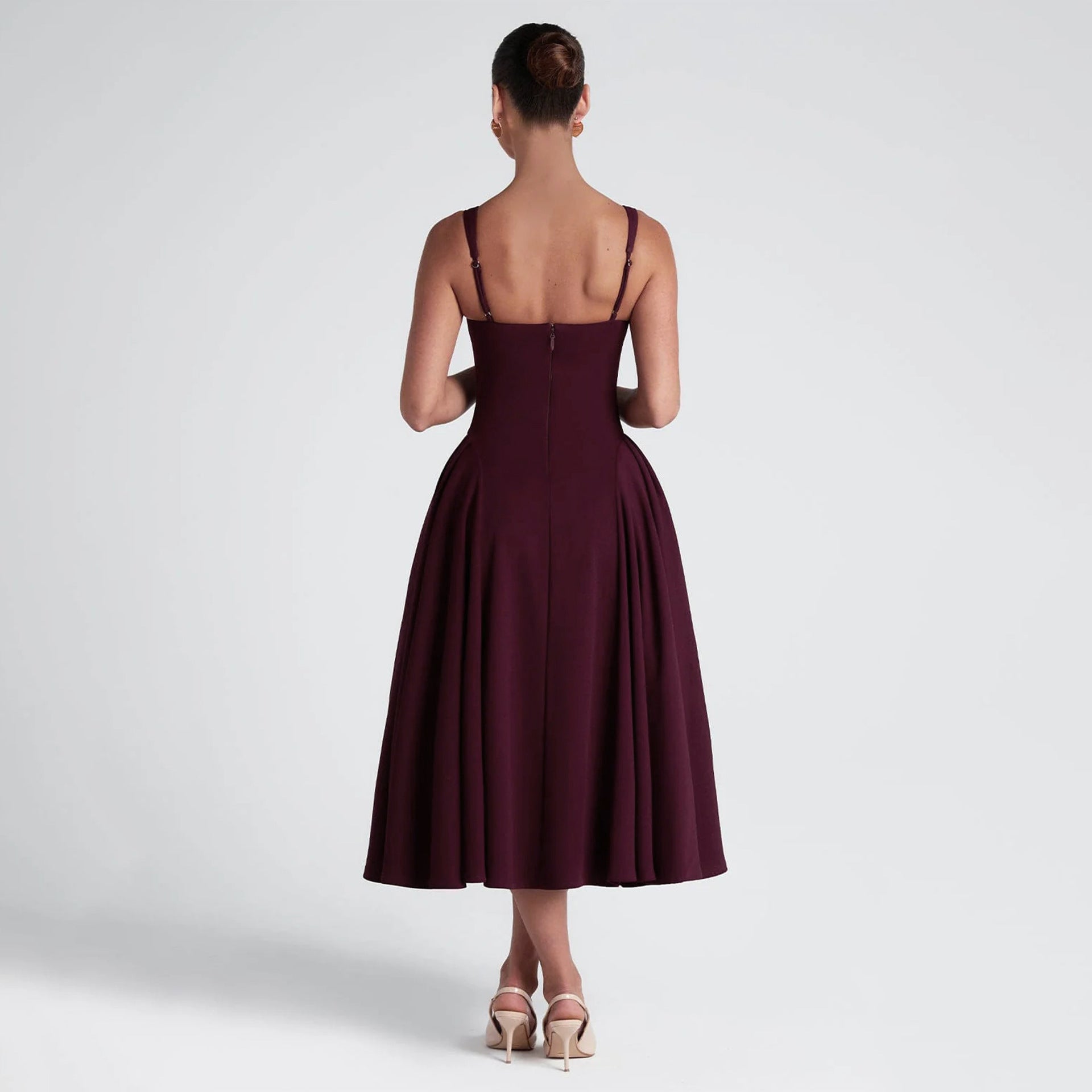 Women Spring Clothing French Square Collar Dress Retro Slim Fit Oversized Sling Dress - Roses