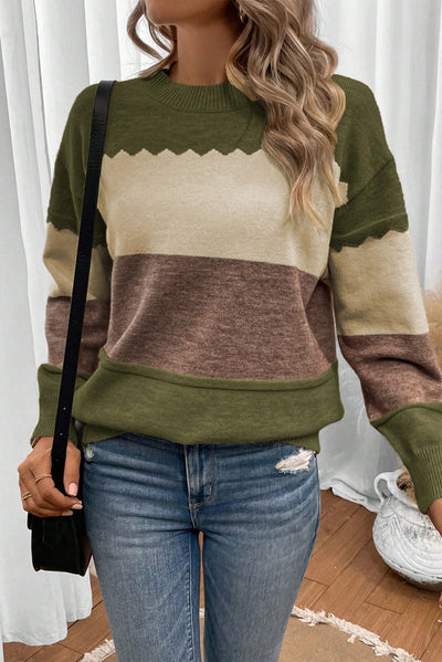Black Colorblock Crew Neck Drop Shoulder Sweater - Roses