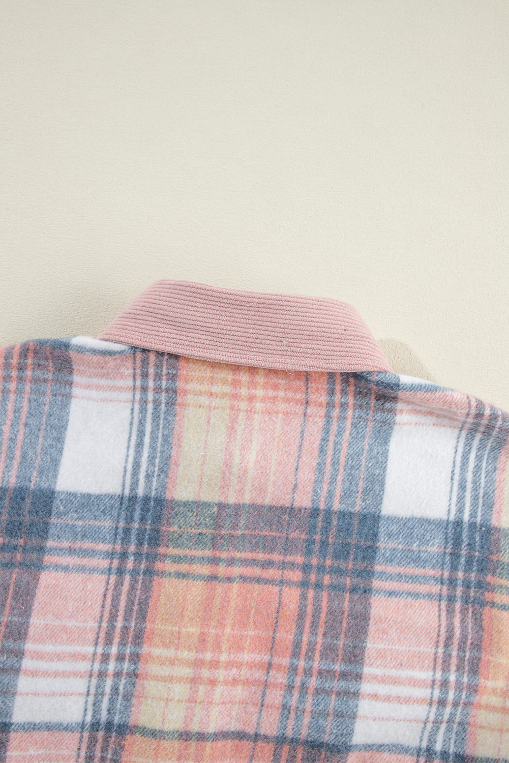 Cinnamon Plaid Corduroy Patchwork Pocket Loose Shacket - Roses