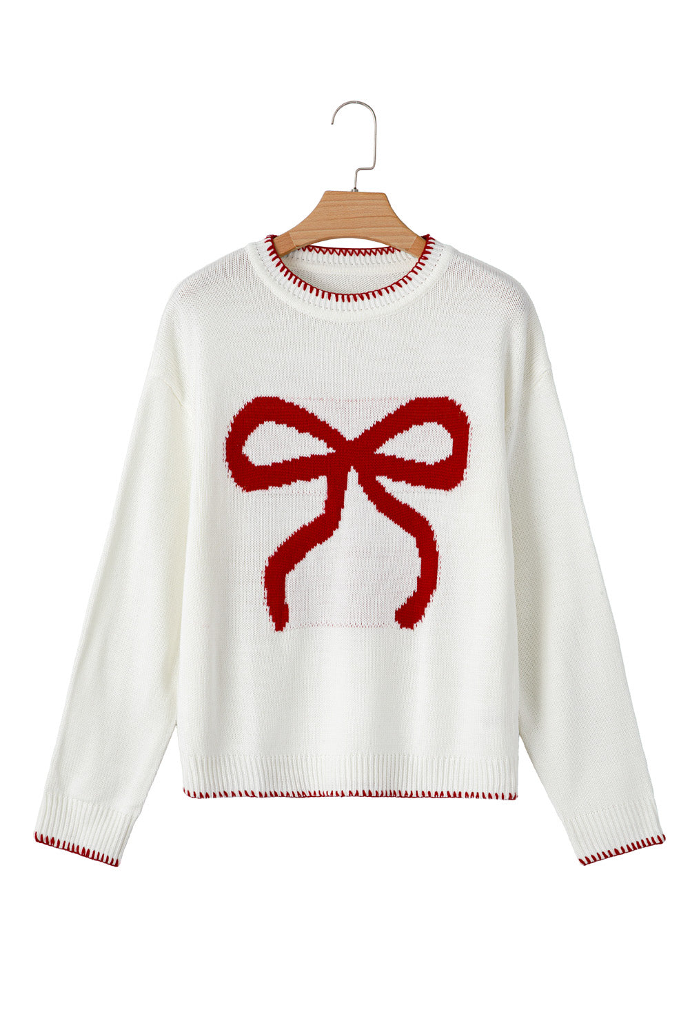White Sweet Bow Long Sleeve Knit Sweater