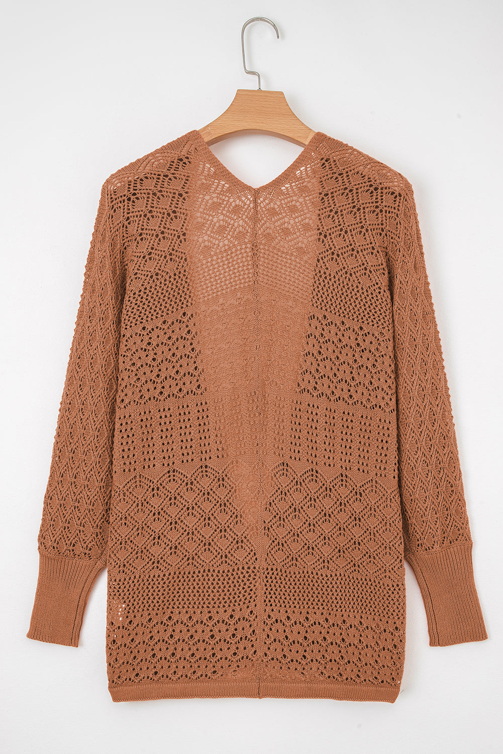 Redwood Burl Mix Pattern Hollow Knit Open Front Cardigan - Roses