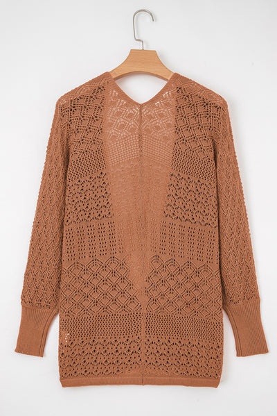 Redwood Burl Mix Pattern Hollow Knit Open Front Cardigan - Roses