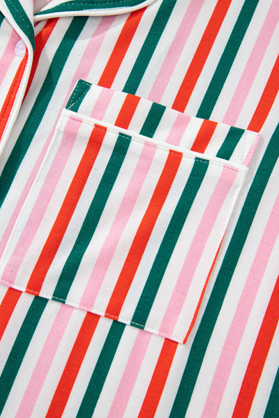 Pink Stripe Christmas Long Sleeve Shirt Style Lounge Dress