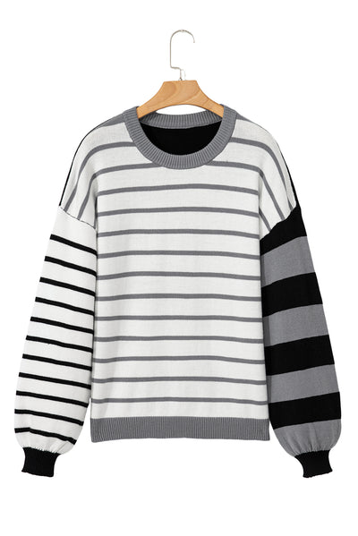 Orange Striped Colorblock Pullover Sweater - Roses