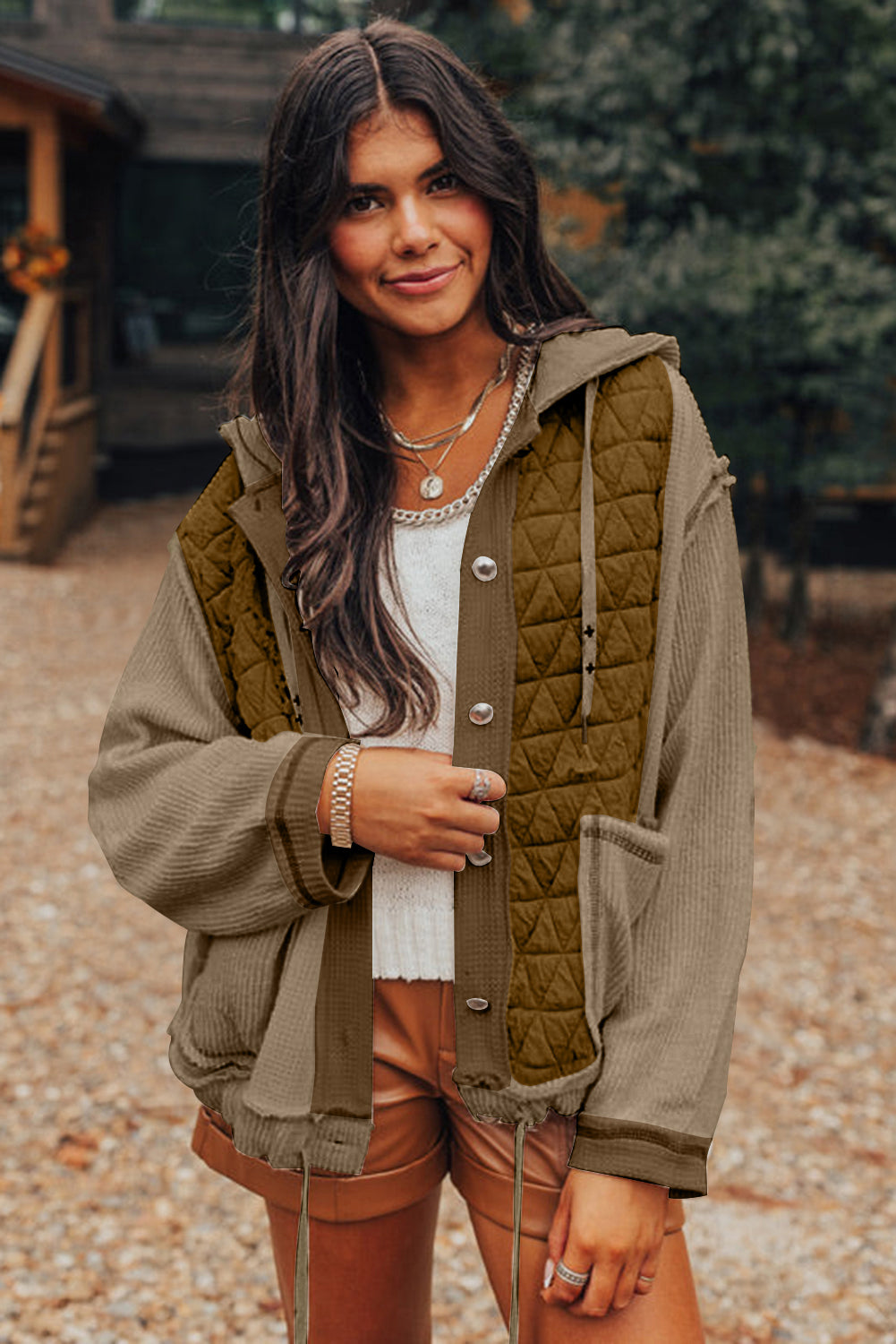 Jungle Green Quilted Textured Patchwork Jacket