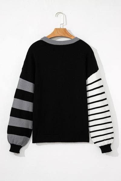 Orange Striped Colorblock Pullover Sweater - Roses