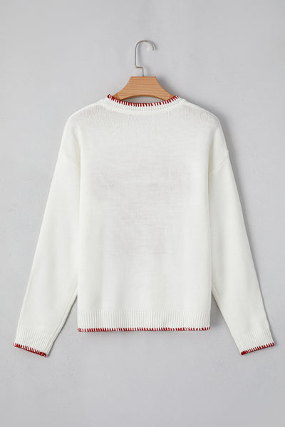 White Sweet Bow Long Sleeve Knit Sweater