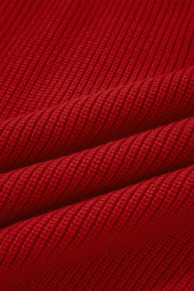 Pull rouge à manches lanternes et col en V avec nœud au dos