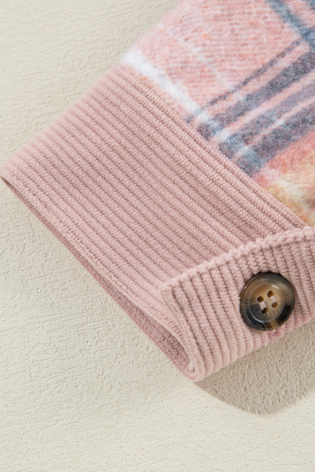 Cinnamon Plaid Corduroy Patchwork Pocket Loose Shacket - Roses