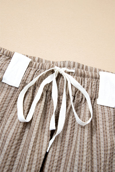 Brown Striped Pocket Knot Detail Lantern Pants