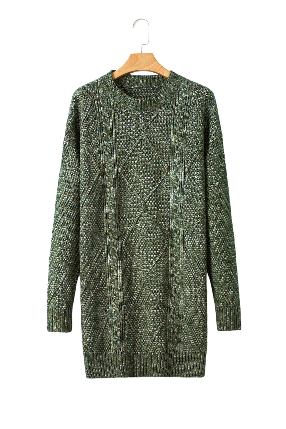 Coffee Twist Cable Knit Drop Shoulder Loose Fit Sweater Dress - Roses