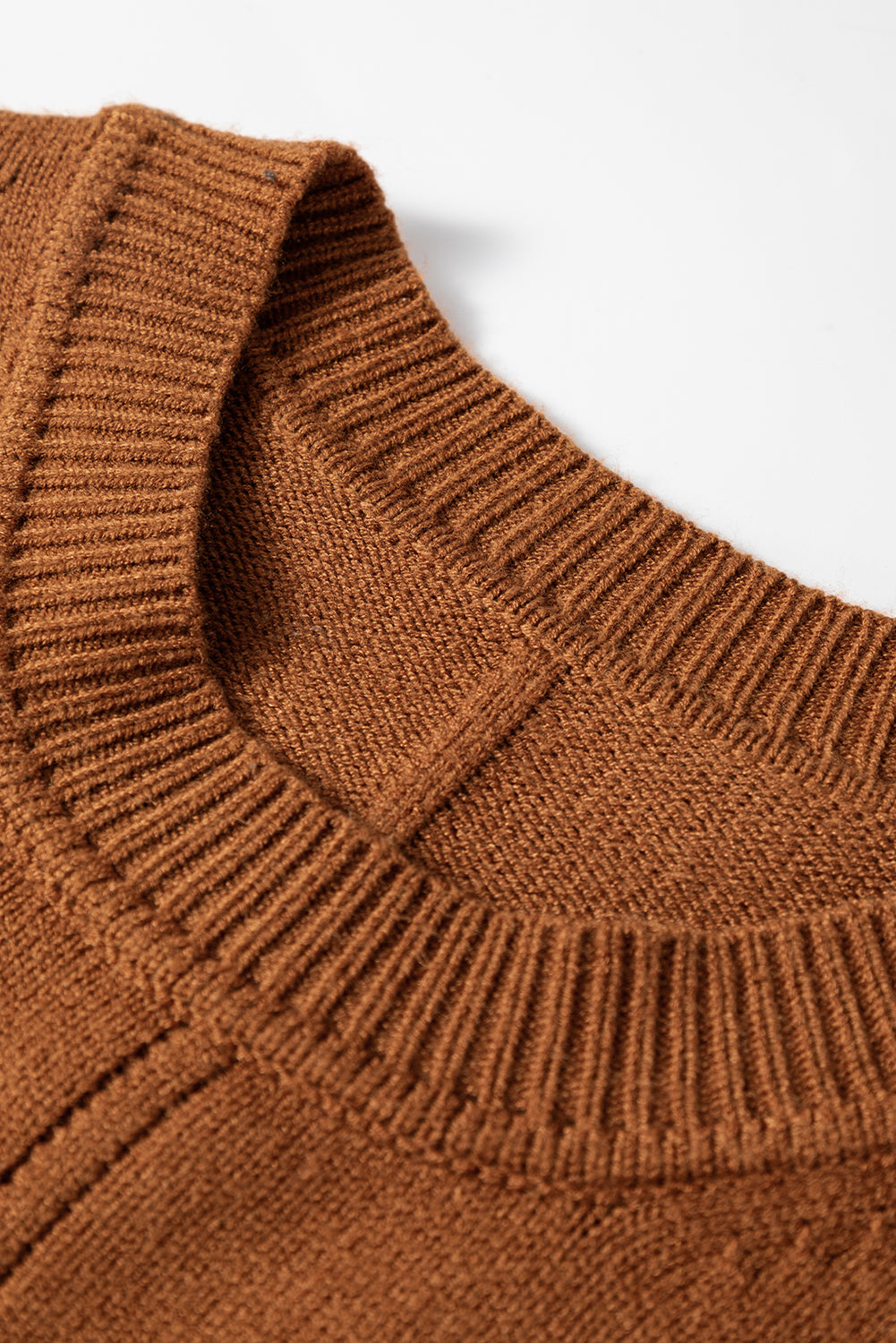 Straw Yellow Ribbed Detail Solid Color Mini Sweater Dress - Roses