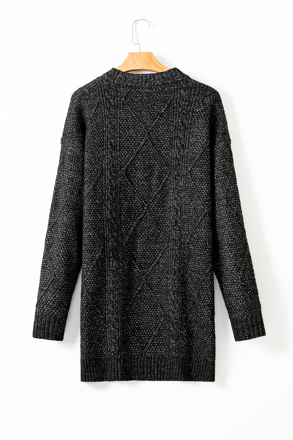 Coffee Twist Cable Knit Drop Shoulder Loose Fit Sweater Dress - Roses