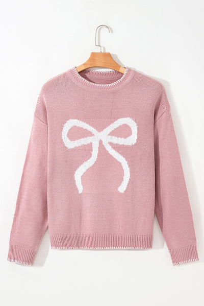 White Sweet Bow Long Sleeve Knit Sweater