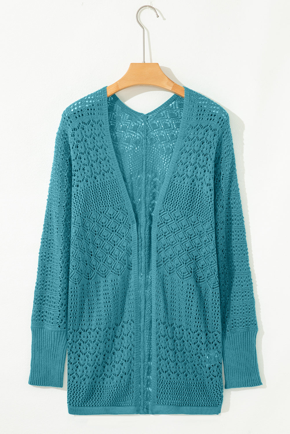 Redwood Burl Mix Pattern Hollow Knit Open Front Cardigan - Roses
