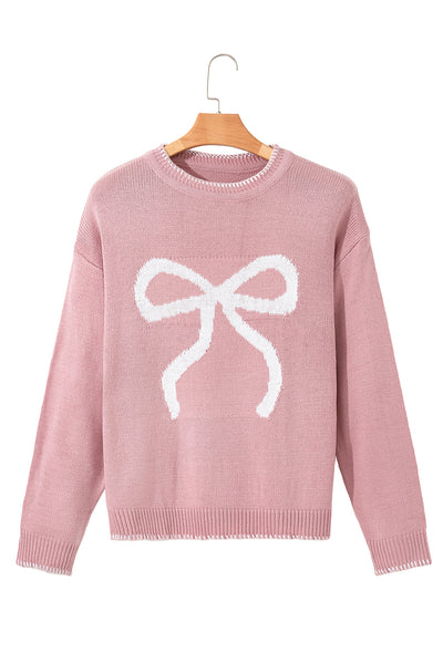 White Sweet Bow Long Sleeve Knit Sweater