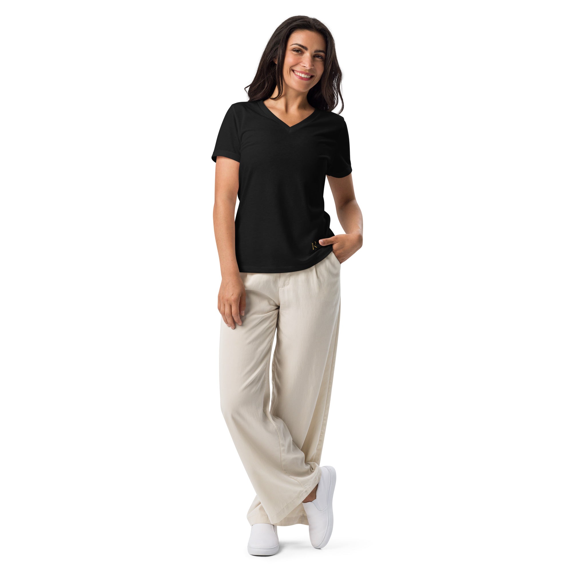 t shirt v neck femme - Roses